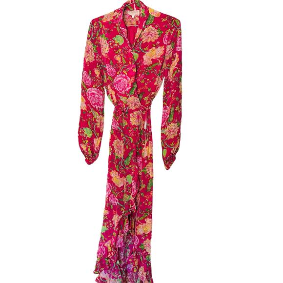 ROCOCO SAND Chloe Pink Floral Long Sleeves Wrap Maxi Dress Size Small - Picture 5 of 16